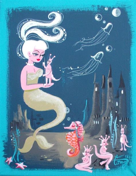 El Gato Gomez Painting Retro Vintage Sea Monkey Seahorse Pinup Mermaid