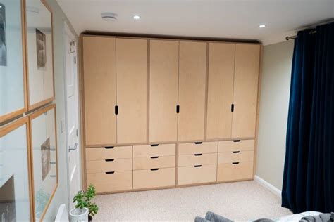 Hinged Door 4 Doors Plywood Bedroom Wardrobe With Mirror With Locker