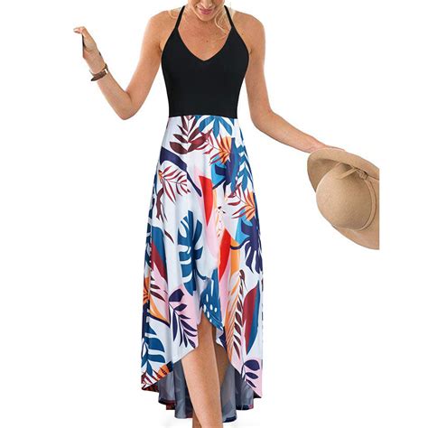Women Floral Printed Maxi Dress V Neck Sleeveless Casual Summer Beach