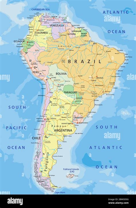 America Del Sud Mappa Politica Modificabile E Molto Dettagliata Con