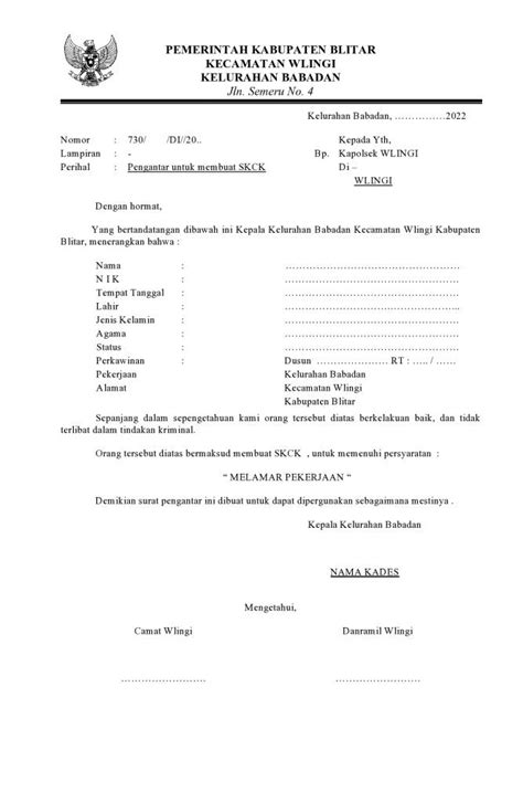 Contoh Surat Pengantar Skck Kelurahan Desa Rt Doc Pdf