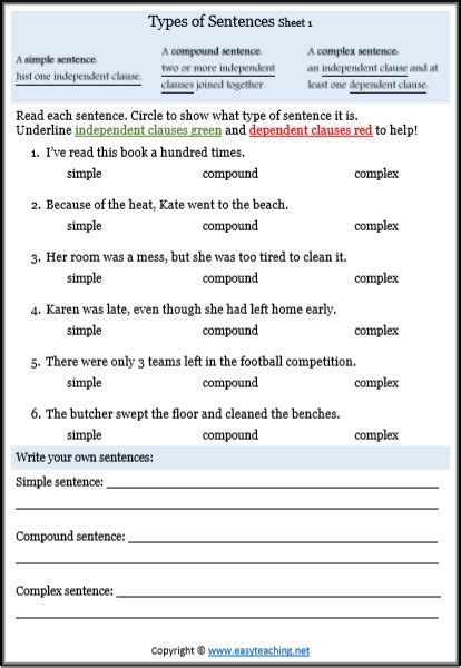 Compound And Complex Sentences Worksheet