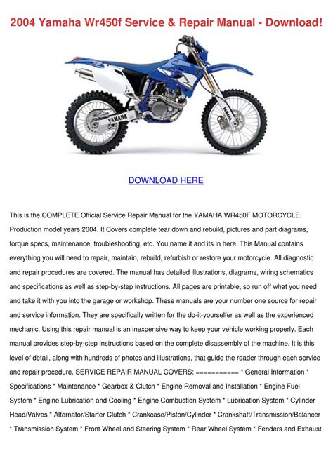 1st edition, august 2004 all rights reserved. 2004 Yamaha Wr450f Service Repair Manual Down by ...