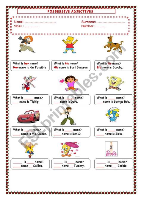 What Is Her His Its Name Esl Worksheet By Beyhanbatu F34