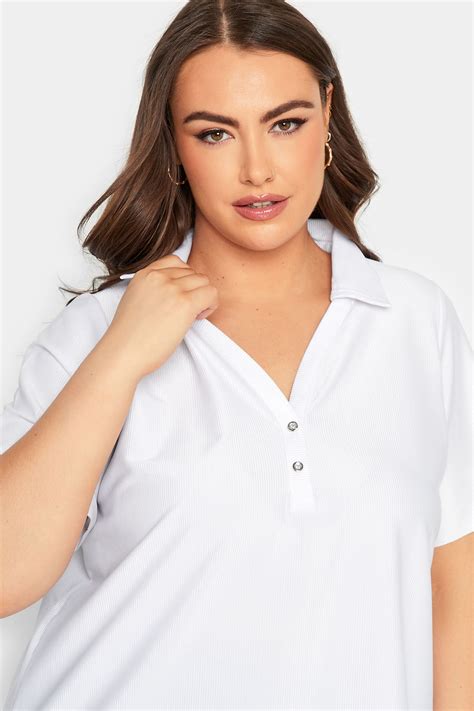 Yours Plus Size White Ribbed Polo Top Yours Clothing