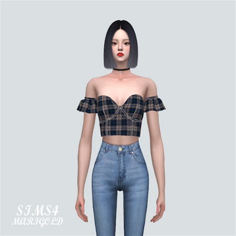 Tiered Sleeves Off Shoulder Crop Top V2 From Sims4 Marigold • Sims 4