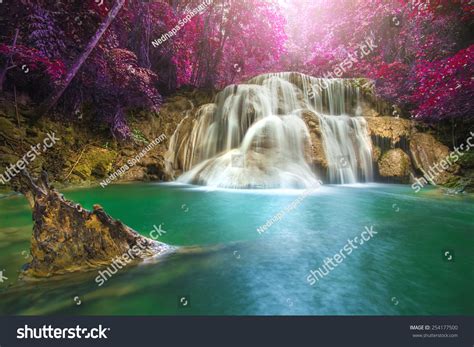 Beautiful Waterfall Autumn Forest Deep Forest Stock Photo