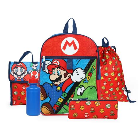 Nintendo Boys Super Mario Backpack Back To School 5 Piece Essentials
