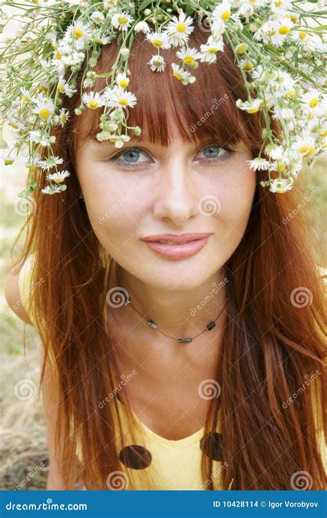 Young Woman In Garland Stock Photo Image Of Hair Cheerful 10428114