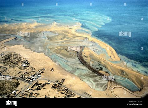 Aerial View Of The Gulf Coastline South Of Doha Qatar 1985 Stock