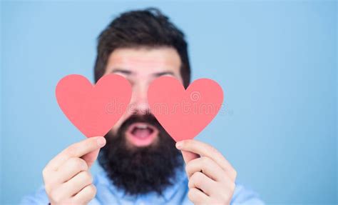 Man Bearded Hipster With Heart Valentine Card Celebrate Love Stock Image Image Of Mood