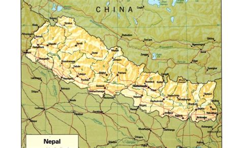 Large Physical Map Of Nepal With Roads Cities And Airports Nepal Asia