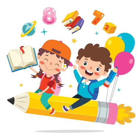 Funny Kids Flying On Colorful Pencil 2396363 Vector Art at Vecteezy