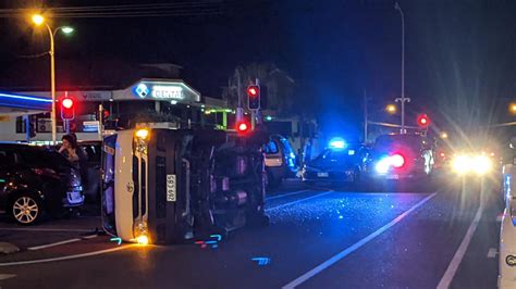 two teens arrested after van rollover crash in southport cbd gold coast bulletin