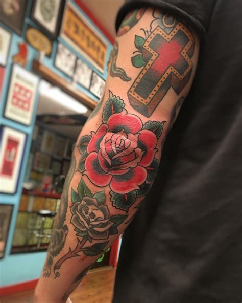 Beautiful Traditional Rose Elbow Tattoo Rose Elbow Tattoo