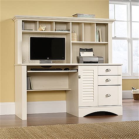 Sauder Harbor View Computer Desk With Hutch Finish Antiqued White