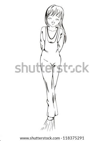Elegant Anime Girl Black And White Vector Illustration Shutterstock