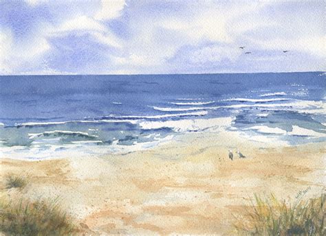 By The Sea Watercolor Beach Painting Seashore Beach Art Wall Etsy