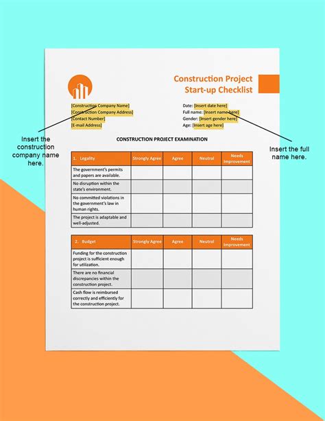 Free Construction Project Startup Checklist Template Download In Word