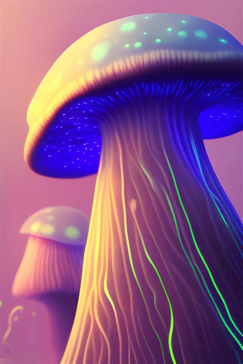 Surreal Glowing Bioluminescent Giant Mushroom Floating Jellyfish
