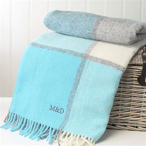 personalised blue check wool picnic blanket by marquis & dawe ...