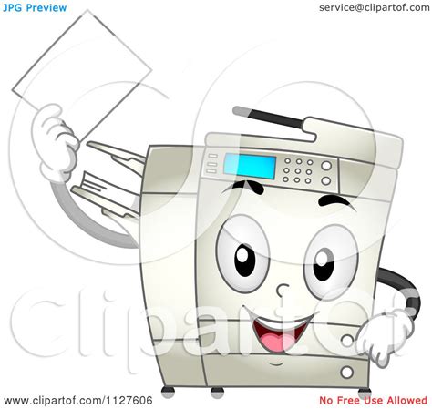 Cartoon Of A Happy Copier Mascot Holding A Piece Of Paper Royalty