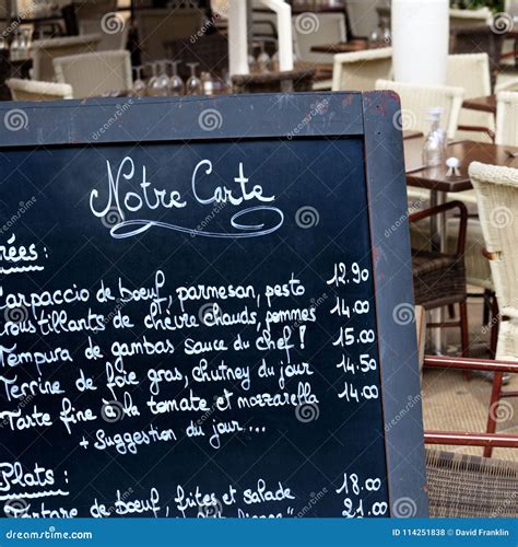 French Restaurant Cafe Paris France Menu Board Square Stock Photo
