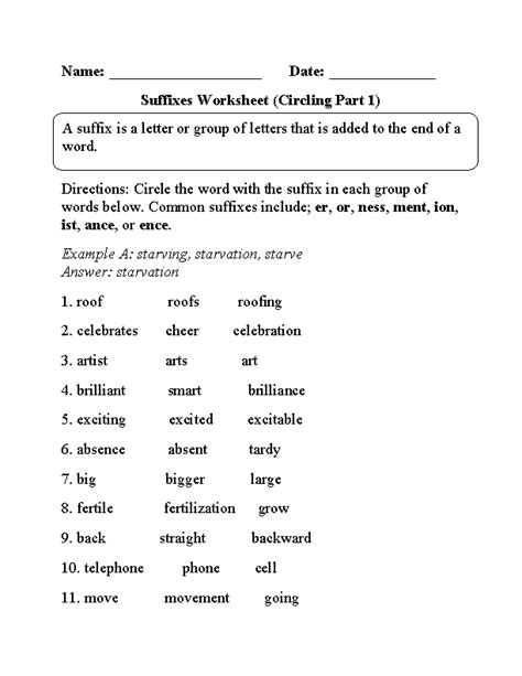 Free Suffix Worksheets 4th Grade
