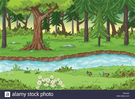 Download This Stock Vector Forest Landscape With A River Hand Draw