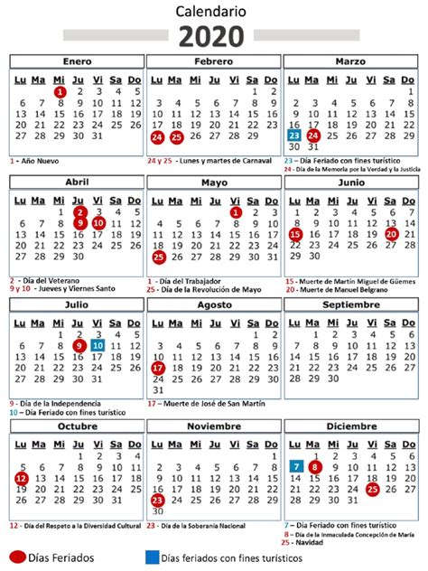 Calendario 2020 Para Imprimir Con Feriados Mexico