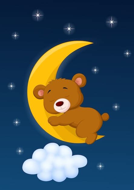 Baby Bear Sleeping On The Moon Premium Vector