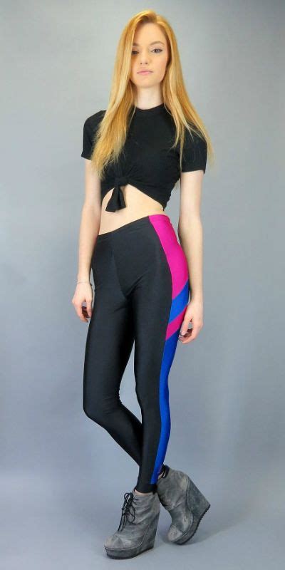vintage 80s 90s high waisted spandex stretch skinny pants black neon pink blue color block shiny