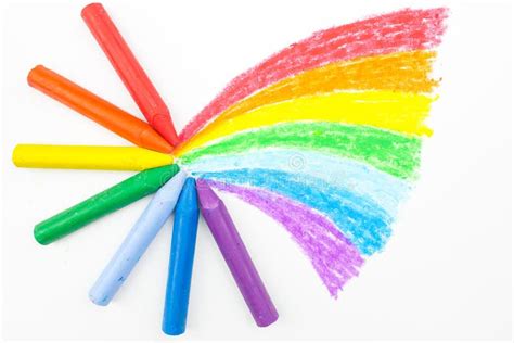 Child S Rainbow Crayon Drawing Stock Image Image Of Colorful Craft