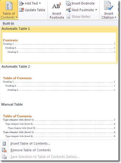 Insert A Table Of Contents In Word