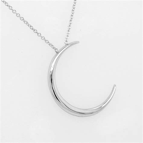 Half Moon Necklace Crescent White Gold Moon Pendant Solid Etsy