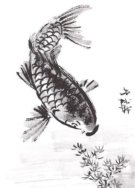 Traditional japanese art black and white. The Helpful Art Teacher: Draw and paint Koi (Carp) using ...