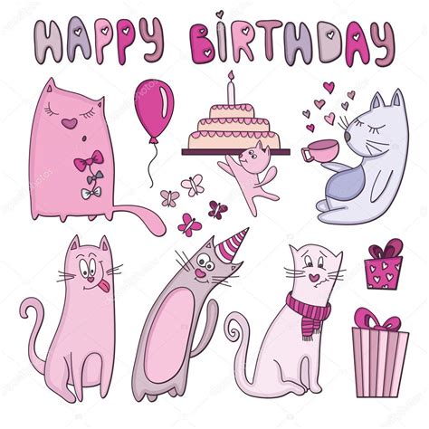 Funny Cat Birthday Cards Birthday Card With Funny Cats — Stock Vector