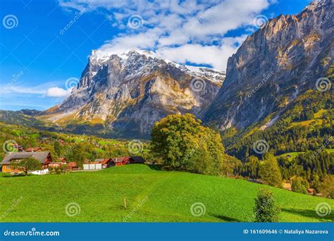 Grindelwald Switzerland Village And Mountains View Stock Photo Image