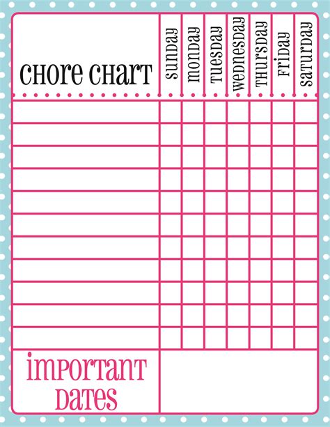 Printable Chore Charts For Teens Room