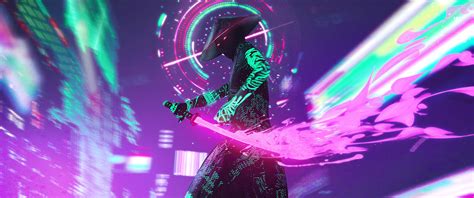 Neon Samurai By Dmitry Mel 5160x2160 Rwidescreenwallpaper