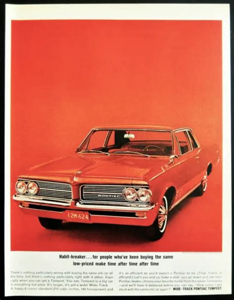 Pontiac Tempest Car Ad Vintage 1964 Original Red Auto Advertisement 14