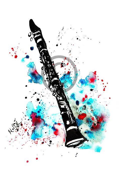 Clarinet Drawing Handmade Illustration Poster Art Wall Etsy Uk