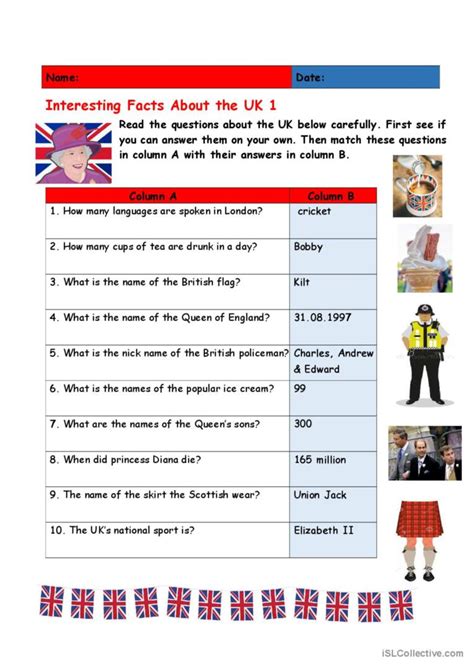 Interesting Facts About The Uk 1 English Esl Worksheets Pdf And Doc