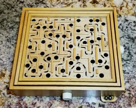 Vintage 1980s Labyrinth Wooden Tilting Maze Game With Two Steel Marbles