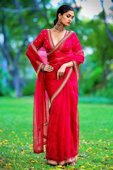 Buy Talking Threads Silk Organza Sheer Saree With Embroidered Butti