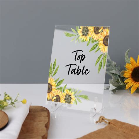 Wedding Table Number Sunflowers Printed Acrylic Table Names Etsy