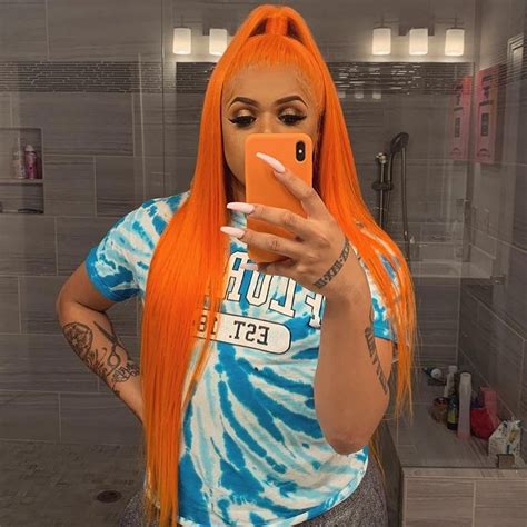 Orange Wigs Human Hair Long Bright Orange Lace Front Wigs Hair Color