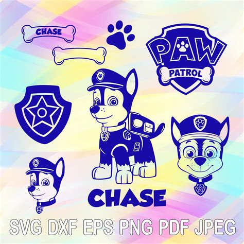 Svg Dxf Png Paw Patrol Cut Files Chase Dog Bone Head Paw Badge Etsy