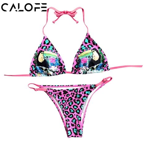 Buy Calofe Women Sexy Purple Leopard Print Bikini Set Push Up Low Waist Bikini