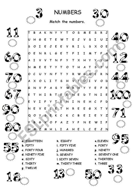 Esl Worksheets Numbers Written Out 1-100 Wordsearch